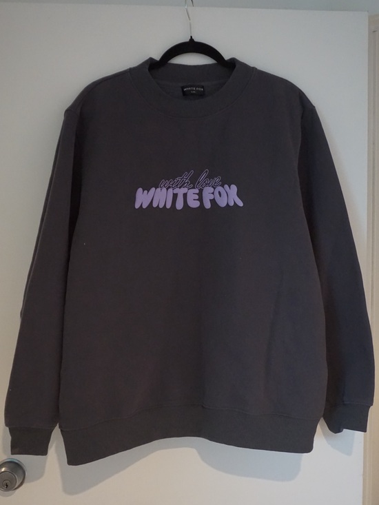 White Fox Boutique Sweaters - White Fox Boutique Charcoal Crewneck with Lavender Logo